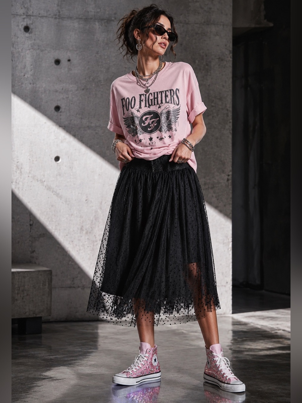 Metro Wear Black Polka Dot Tulle Midi Skirt NWT